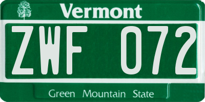 VT license plate ZWF072
