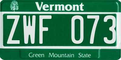 VT license plate ZWF073