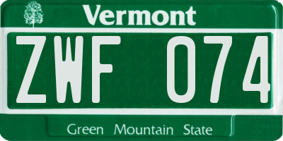 VT license plate ZWF074