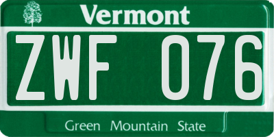 VT license plate ZWF076