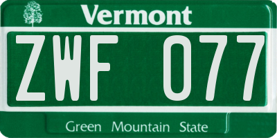 VT license plate ZWF077