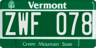 VT license plate ZWF078