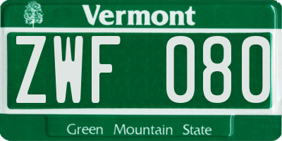 VT license plate ZWF080