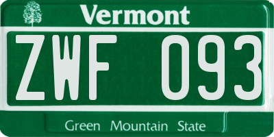 VT license plate ZWF093