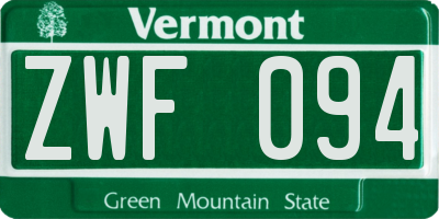 VT license plate ZWF094