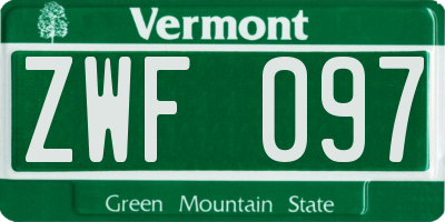 VT license plate ZWF097