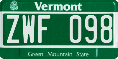 VT license plate ZWF098