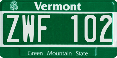VT license plate ZWF102
