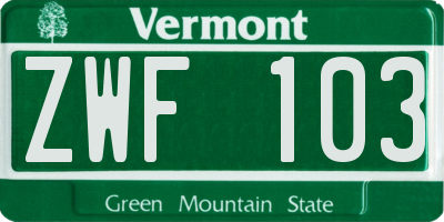 VT license plate ZWF103