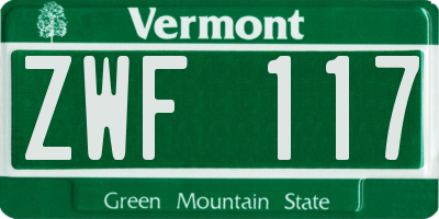 VT license plate ZWF117
