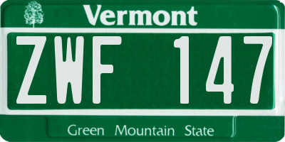 VT license plate ZWF147
