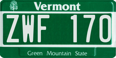 VT license plate ZWF170