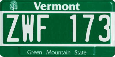 VT license plate ZWF173