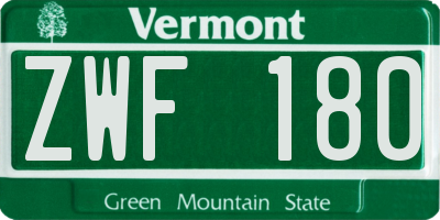 VT license plate ZWF180