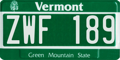 VT license plate ZWF189