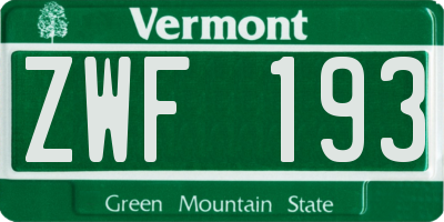 VT license plate ZWF193