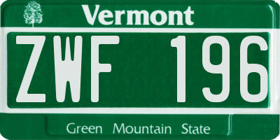 VT license plate ZWF196