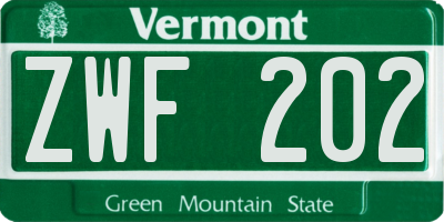 VT license plate ZWF202