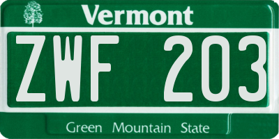 VT license plate ZWF203