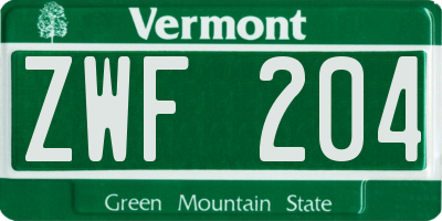 VT license plate ZWF204