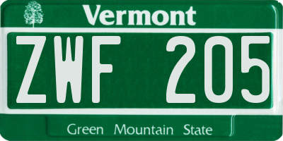 VT license plate ZWF205