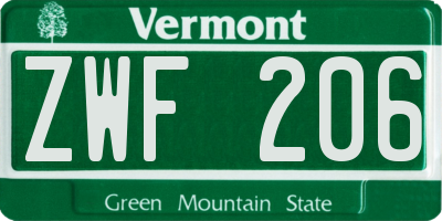 VT license plate ZWF206