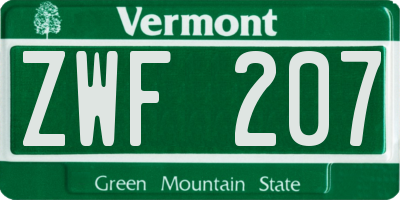 VT license plate ZWF207