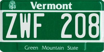 VT license plate ZWF208
