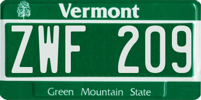 VT license plate ZWF209