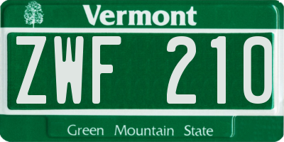VT license plate ZWF210