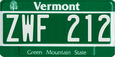 VT license plate ZWF212