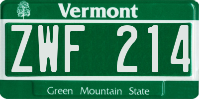 VT license plate ZWF214