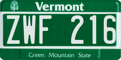 VT license plate ZWF216