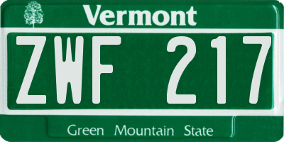 VT license plate ZWF217