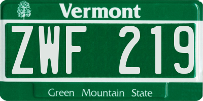 VT license plate ZWF219