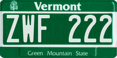 VT license plate ZWF222