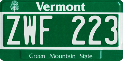 VT license plate ZWF223