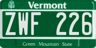 VT license plate ZWF226