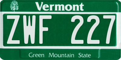 VT license plate ZWF227
