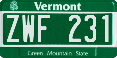 VT license plate ZWF231