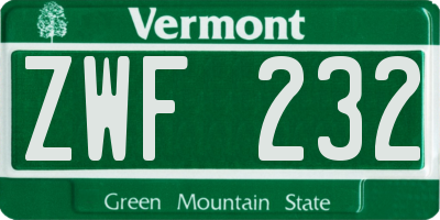 VT license plate ZWF232