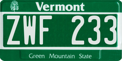 VT license plate ZWF233