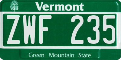 VT license plate ZWF235