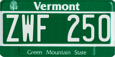 VT license plate ZWF250
