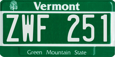 VT license plate ZWF251