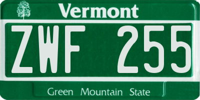 VT license plate ZWF255