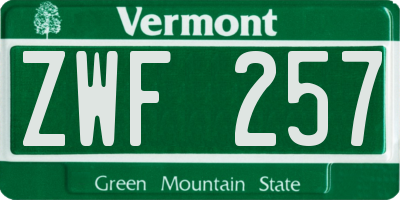 VT license plate ZWF257