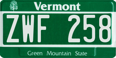 VT license plate ZWF258