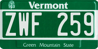 VT license plate ZWF259