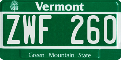 VT license plate ZWF260